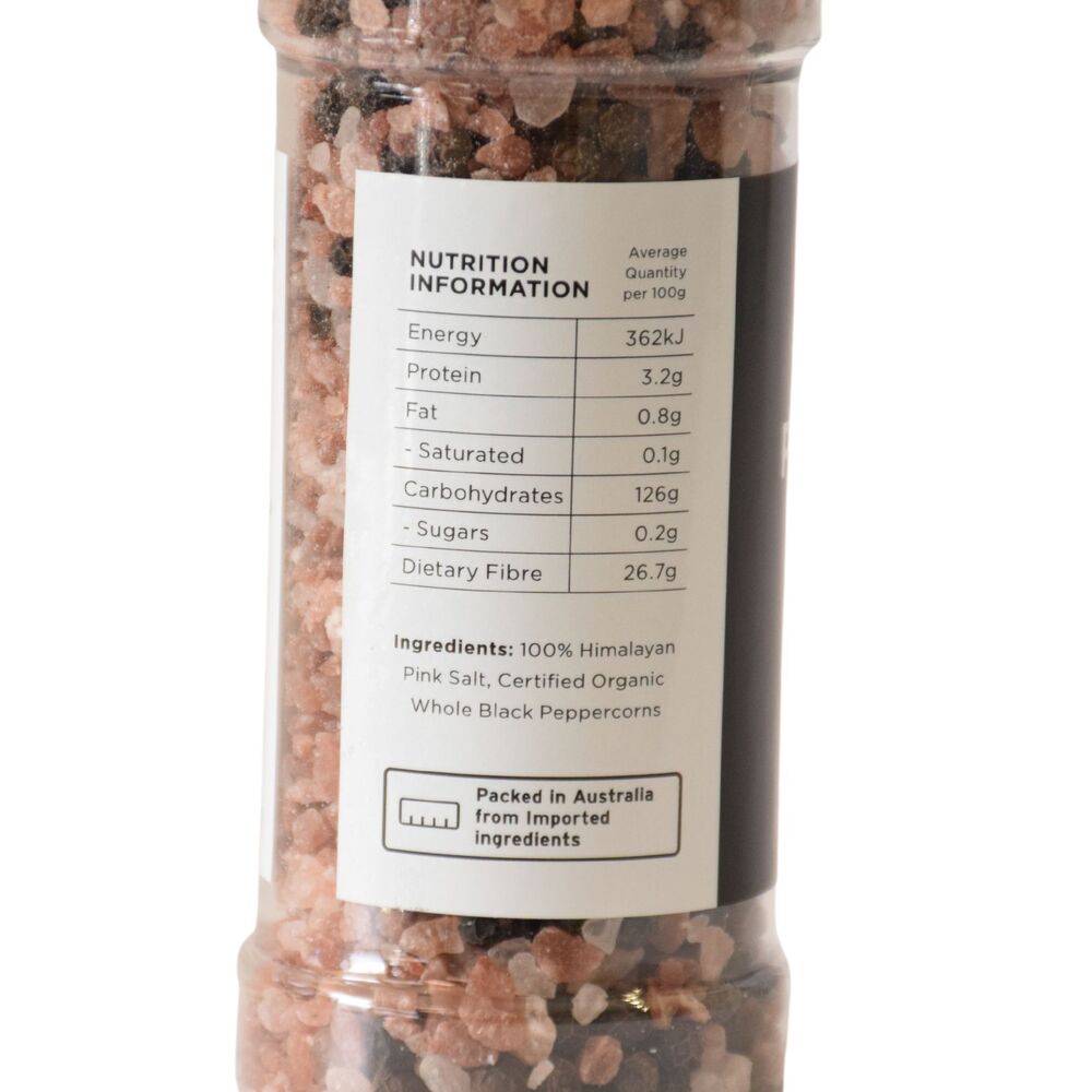 Pickle & Spice Pink Himalayan Salt & Organic Pepper Grinder 200g Per Unit