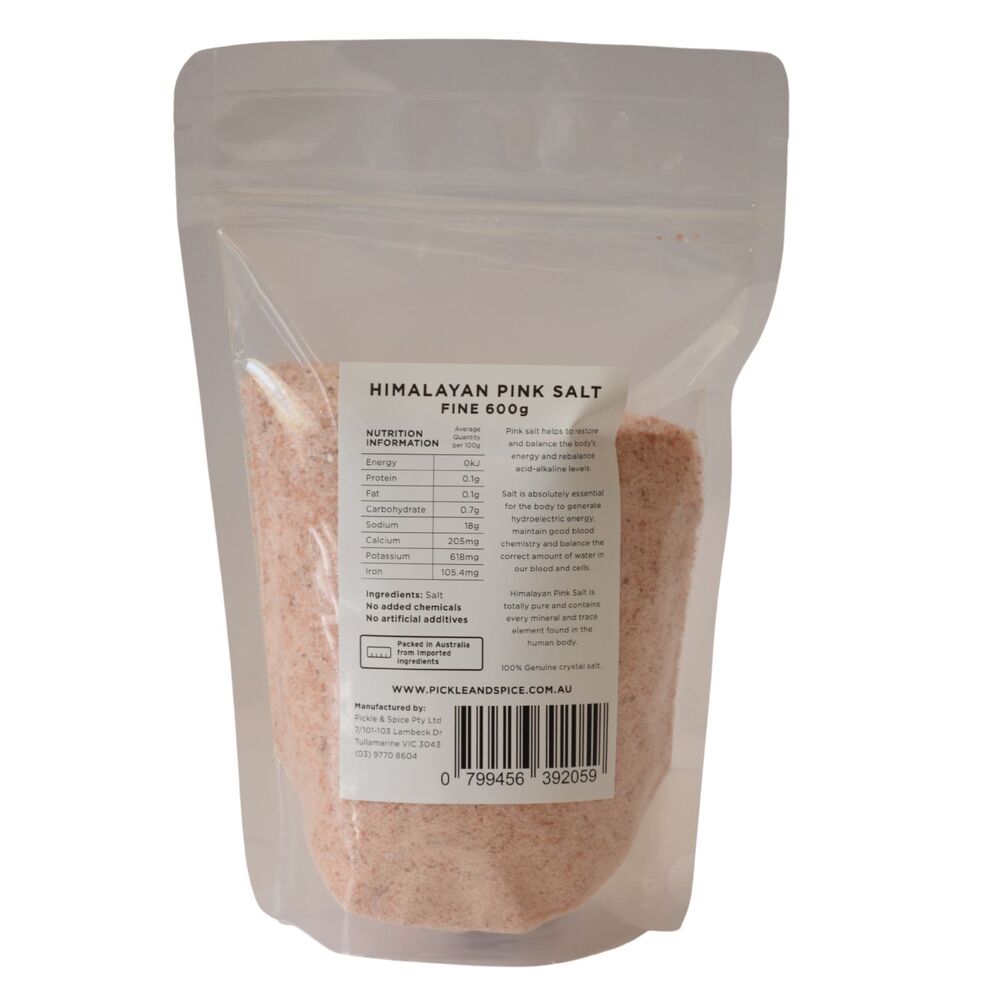 Pickle & Spice Fine Pink Himalayan Salt 600g Per Packet