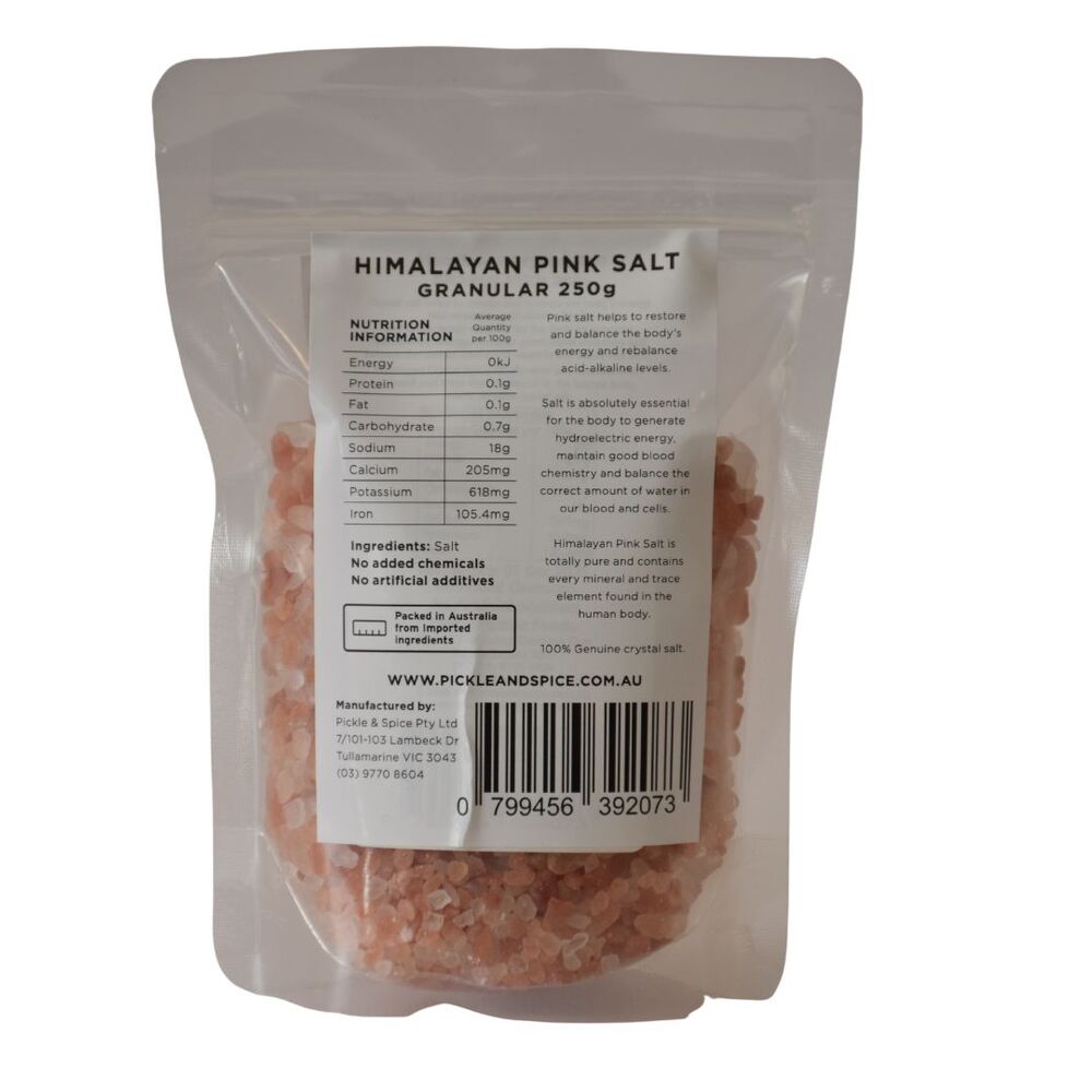 Pickle & Spice Granular Pink Himalayan Salt 250g Per Packet