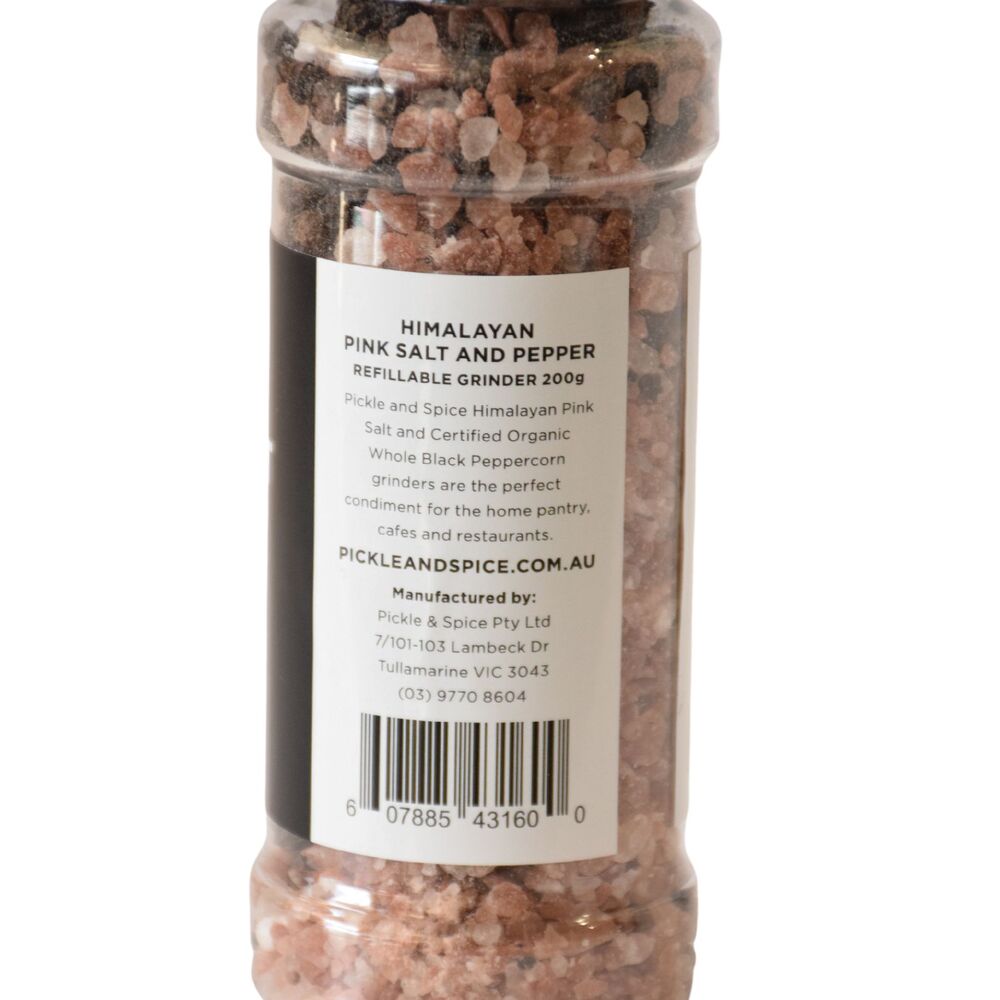 Pickle & Spice Pink Himalayan Salt & Organic Pepper Grinder 200g Per Unit